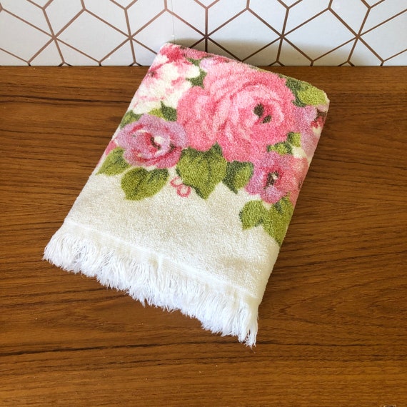 Vintage Bath Towel, Cannon Pink Roses, Cotton Terry Cloth, Vintage Bath  Size, Floral Printed One Side, Fringe Mod Boho, 1970's 