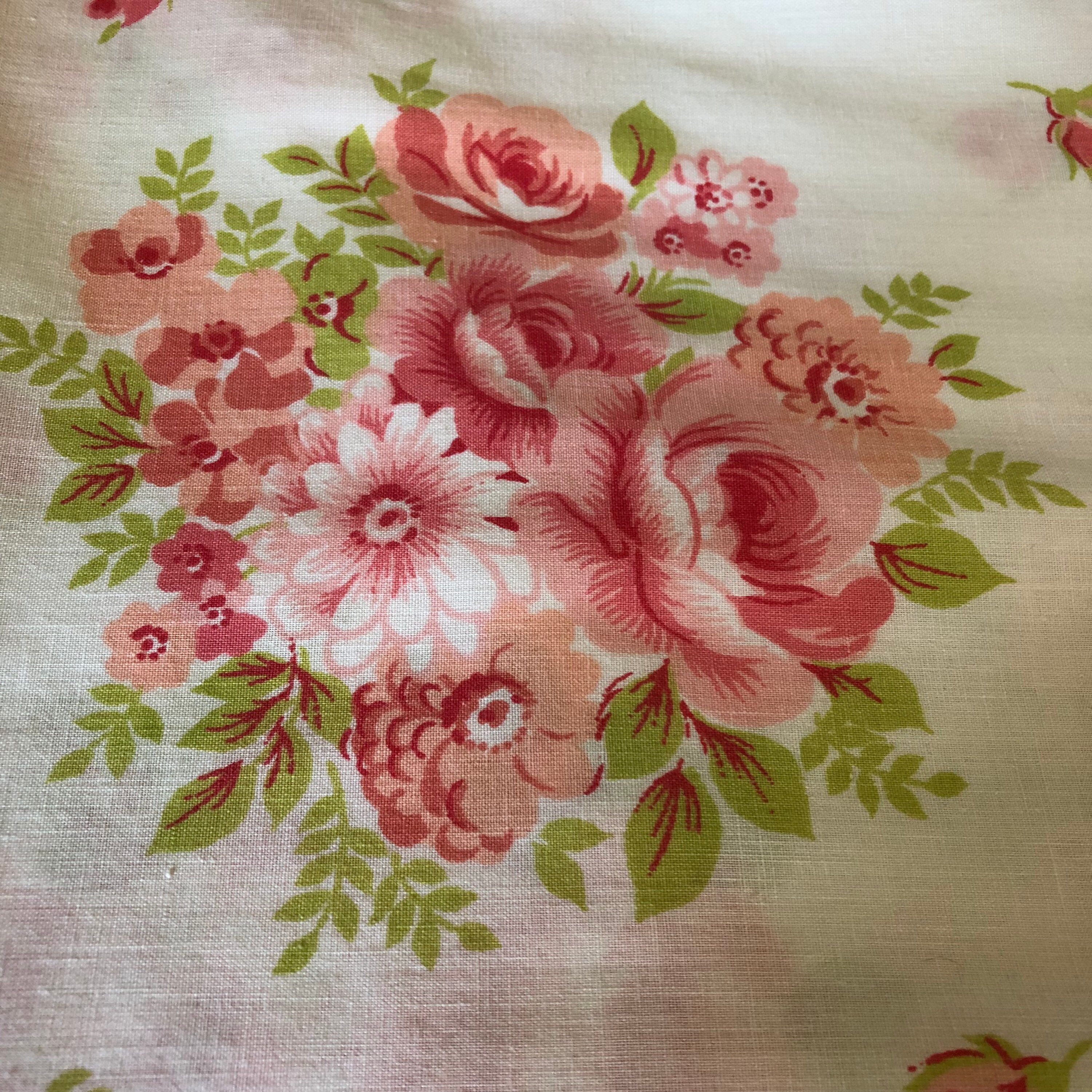 Vintage Double Flat Top Bed Sheet Pink Rose Floral Bouquets Etsy