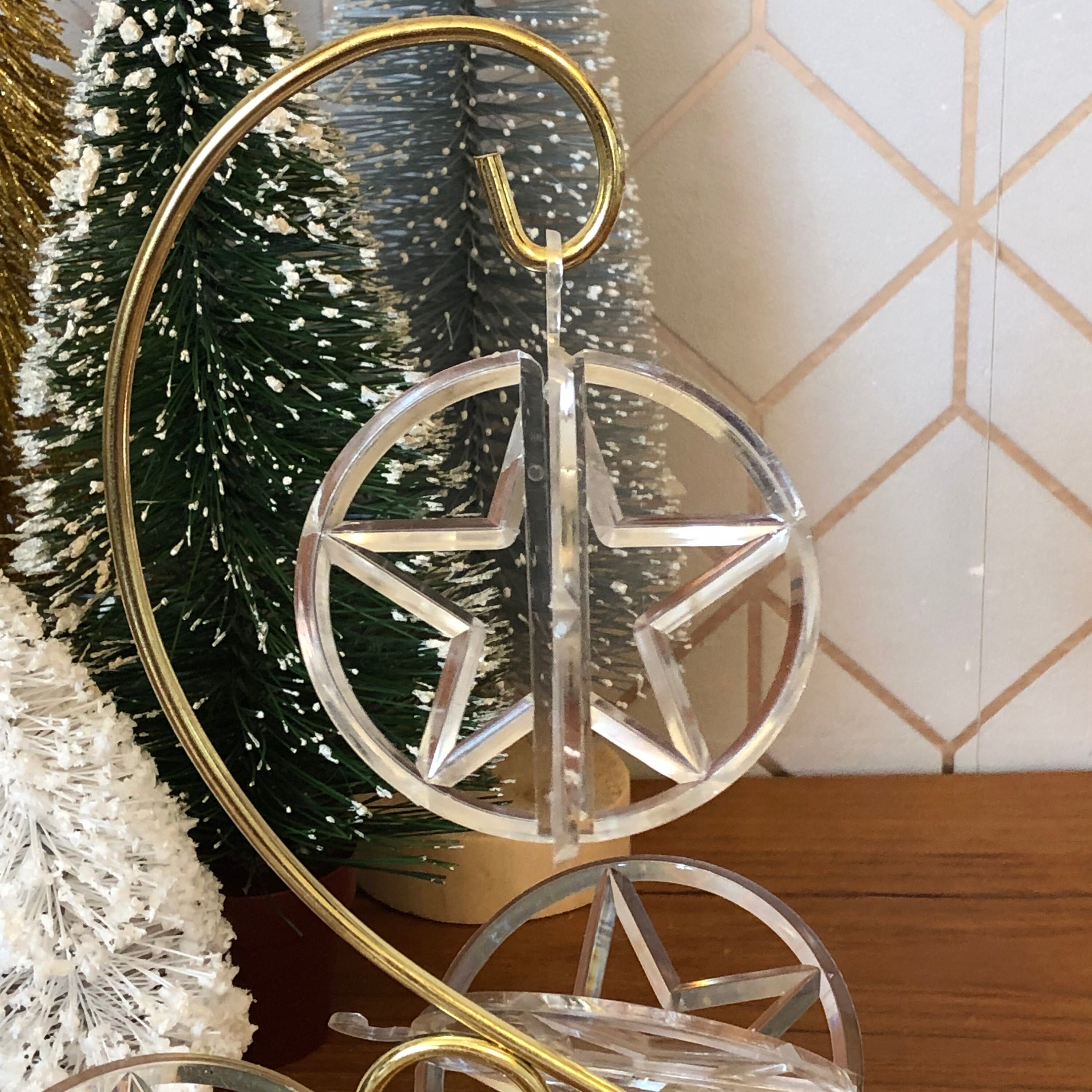 Set of 10 Plastic Crystal Snowflake Ornaments/vintage Snowflake