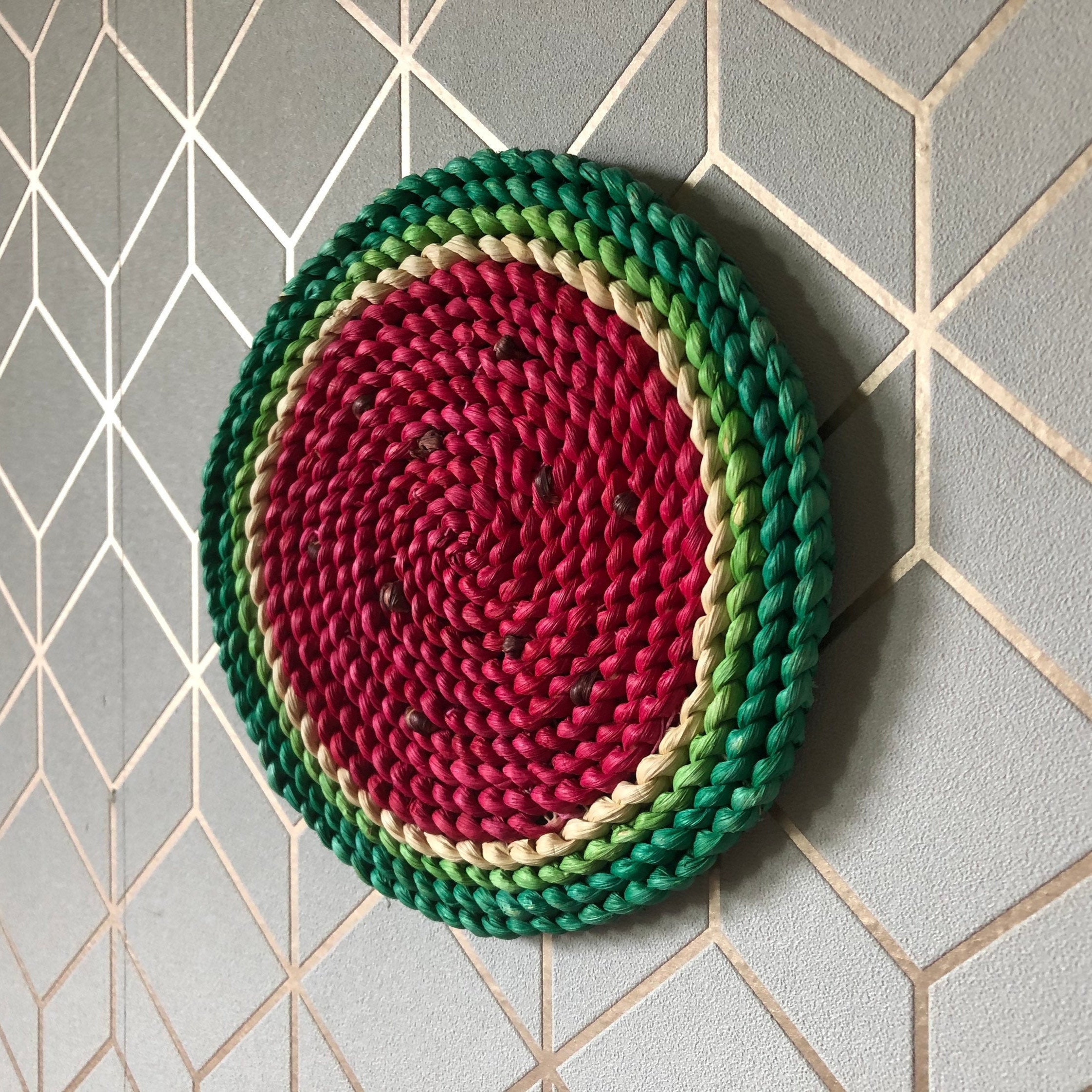 Vintage Woven Straw Trivet Flat Round Wall Decor Watermelon - Etsy