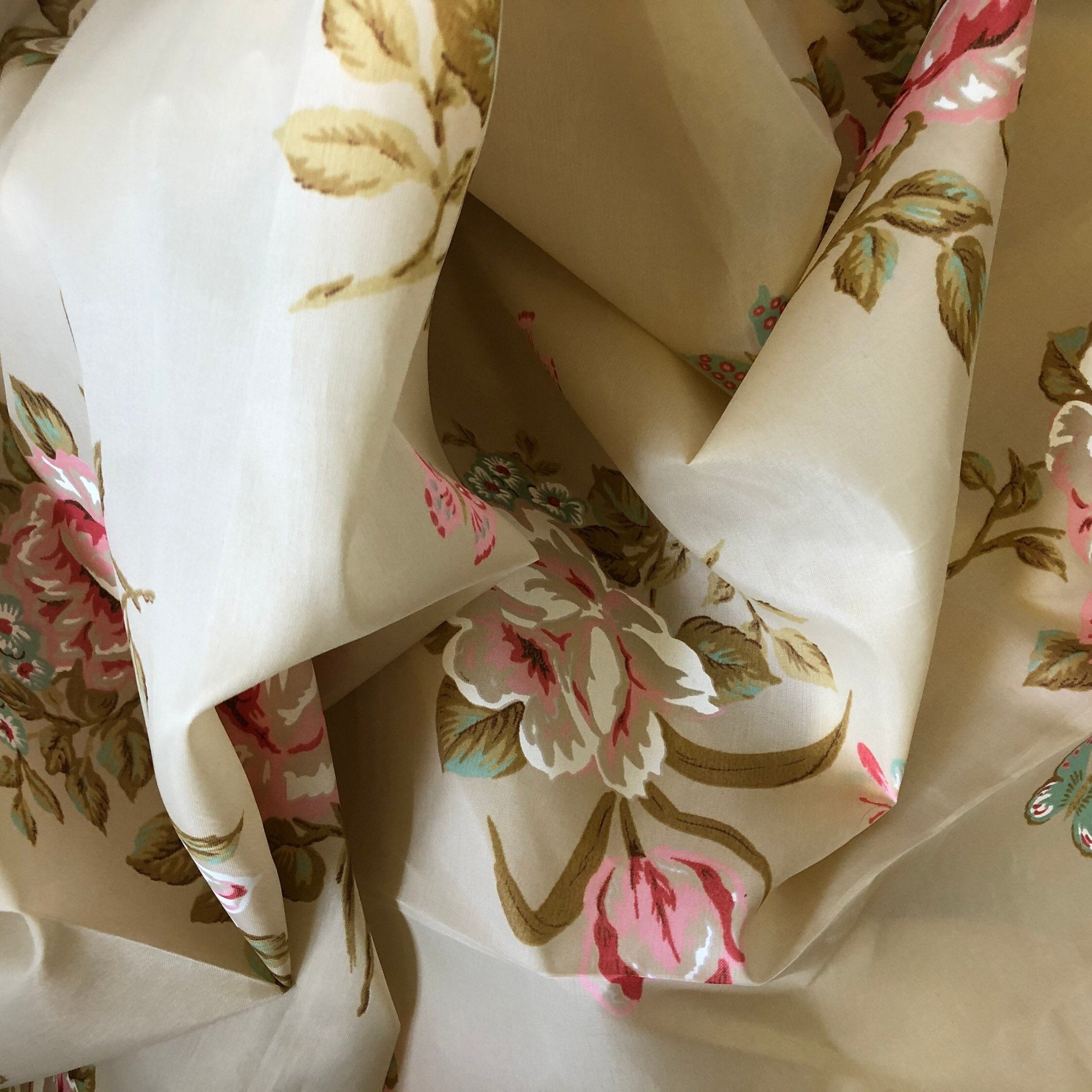 Vintage 1950-60's Floral Drapery Fabric Synthetic Nylon | Etsy