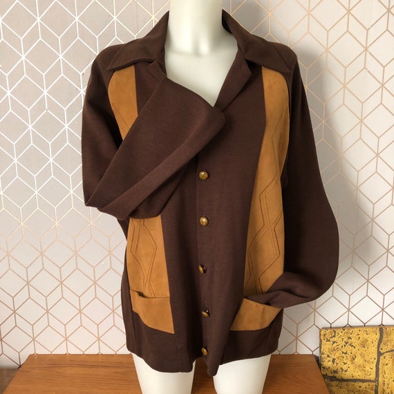 70's Sweater / Bell Sleeve Sweater Cardigan / Brown Knit 