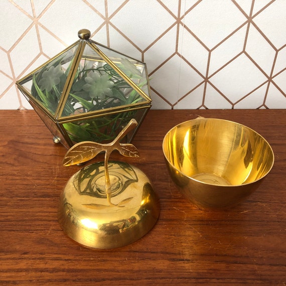 Vintage Brass Apple Trinket Dish, Jewelry Box, Li… - image 4