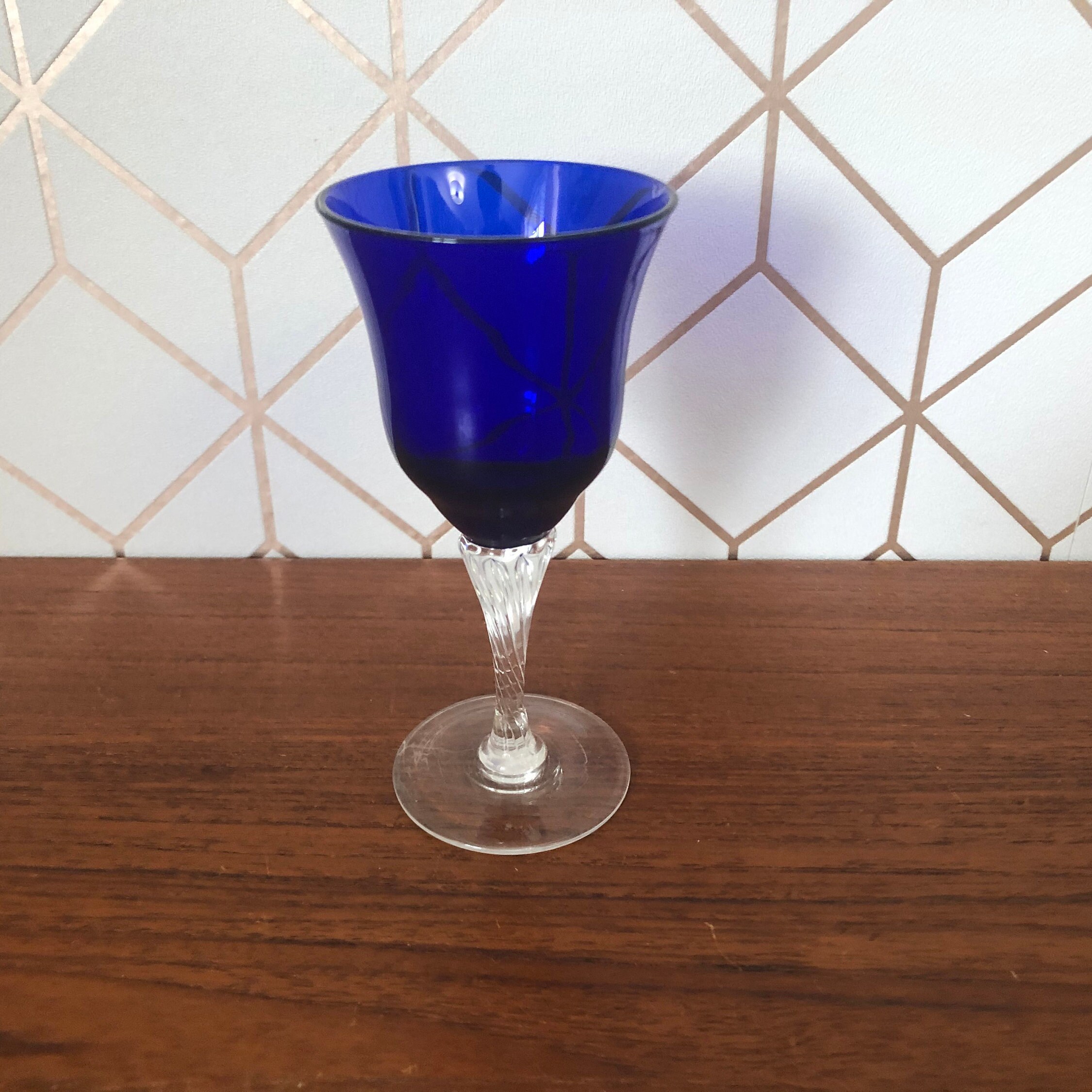 Vintage Cobalt Blue Crystal Cordial glass with a clear twisted Etsy