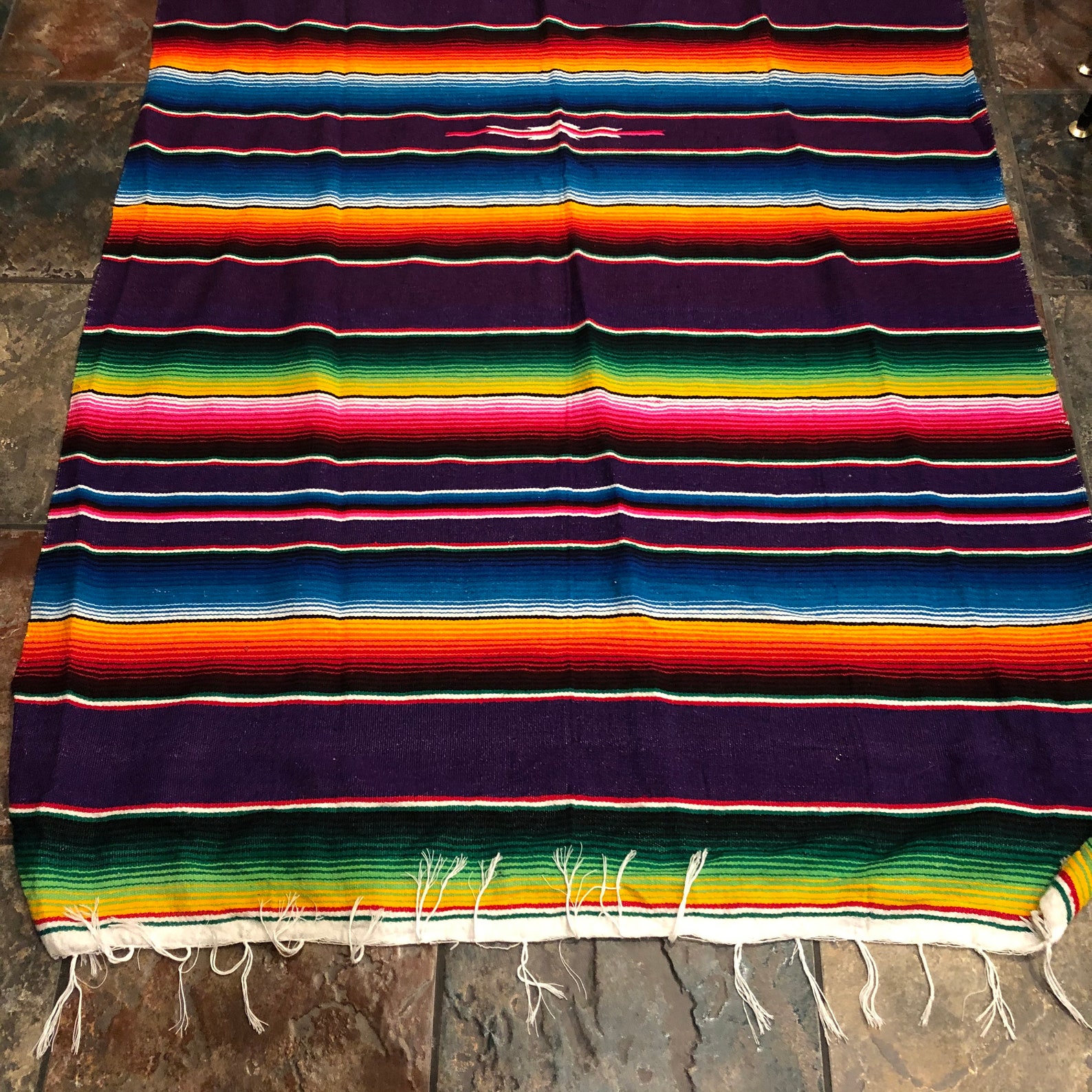 Vintage Striped Mexican Blanket Serape Multicolored Striped Etsy