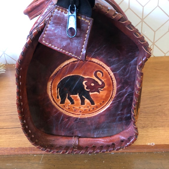Vintage Tooled Leather Hand Bag, Sri Lankan Embos… - image 4