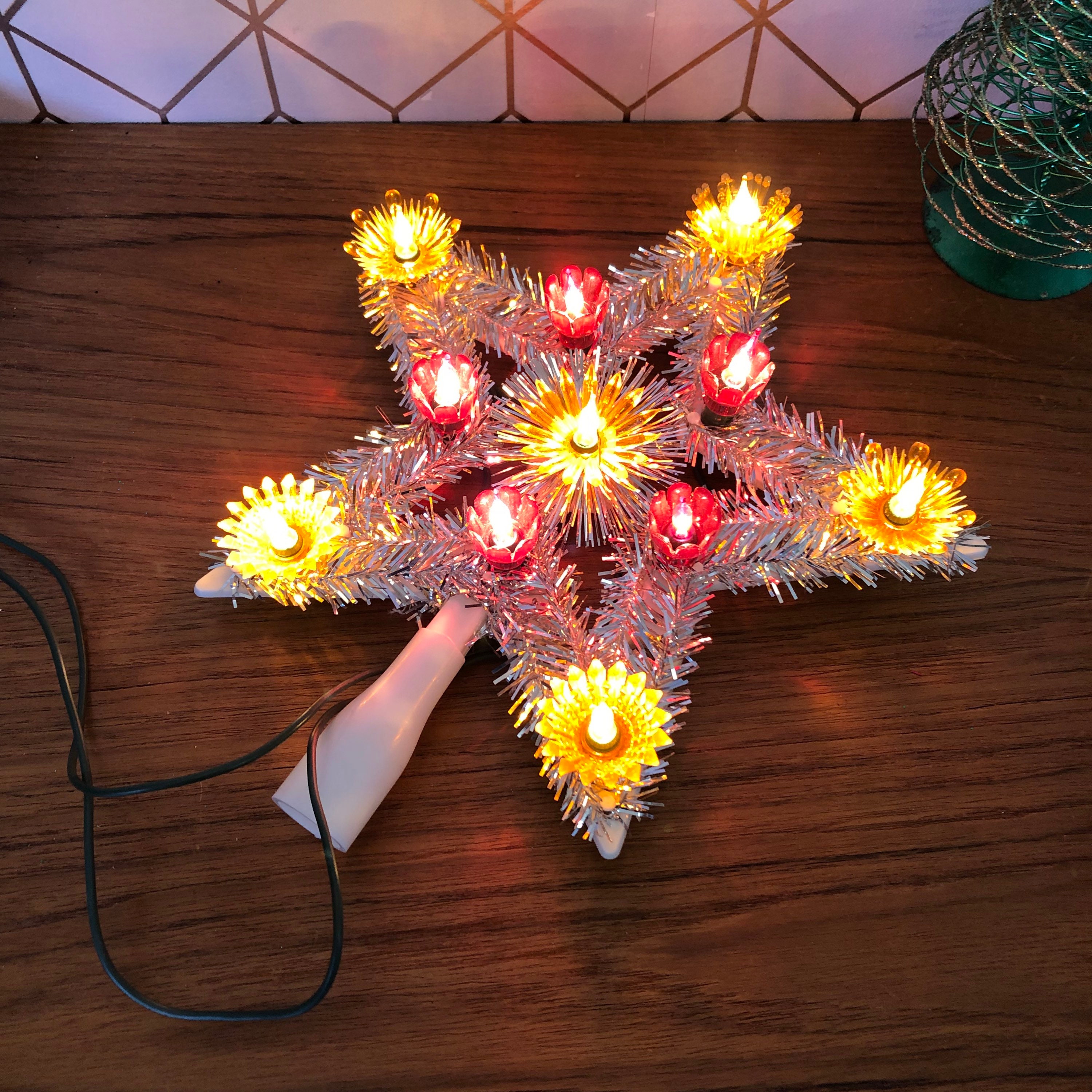 Vintage Christmas Tree Topper with Gold and Red Lights and