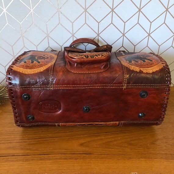 Vintage Tooled Leather Hand Bag, Sri Lankan Embossed … Gem