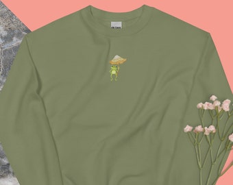 Frog Sweatshirt, Frog Crew Neck, Frog Embroidery Shirt, Fairycore Sweatshirt, Fairycore Clothing,