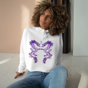 Dueling Purple Dragons Crop Hoodie, Dragon Cropped Hoodie, Dragon Hoodie, Asian Dragon Cropped Hoodie image 3