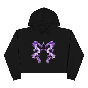 Dueling Purple Dragons Crop Hoodie, Dragon Cropped Hoodie, Dragon Hoodie, Asian Dragon Cropped Hoodie image 4