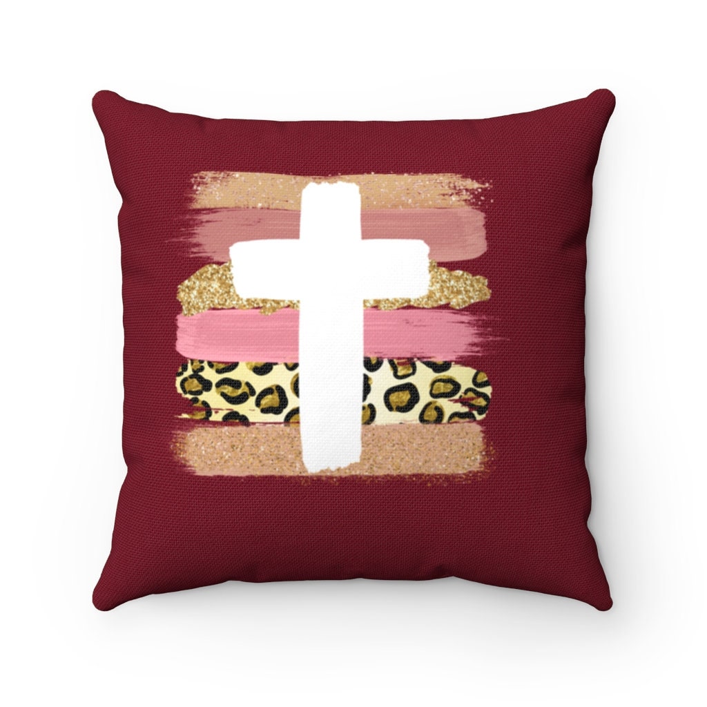 Cross Burgundy Pillow, Christian Pillow, Religious Pillow, Cross Pillow