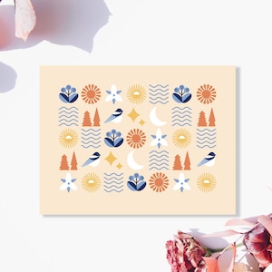 carte de vœux du Nord du Canada | Carte Chickadee Pastel Artwork avec enveloppe