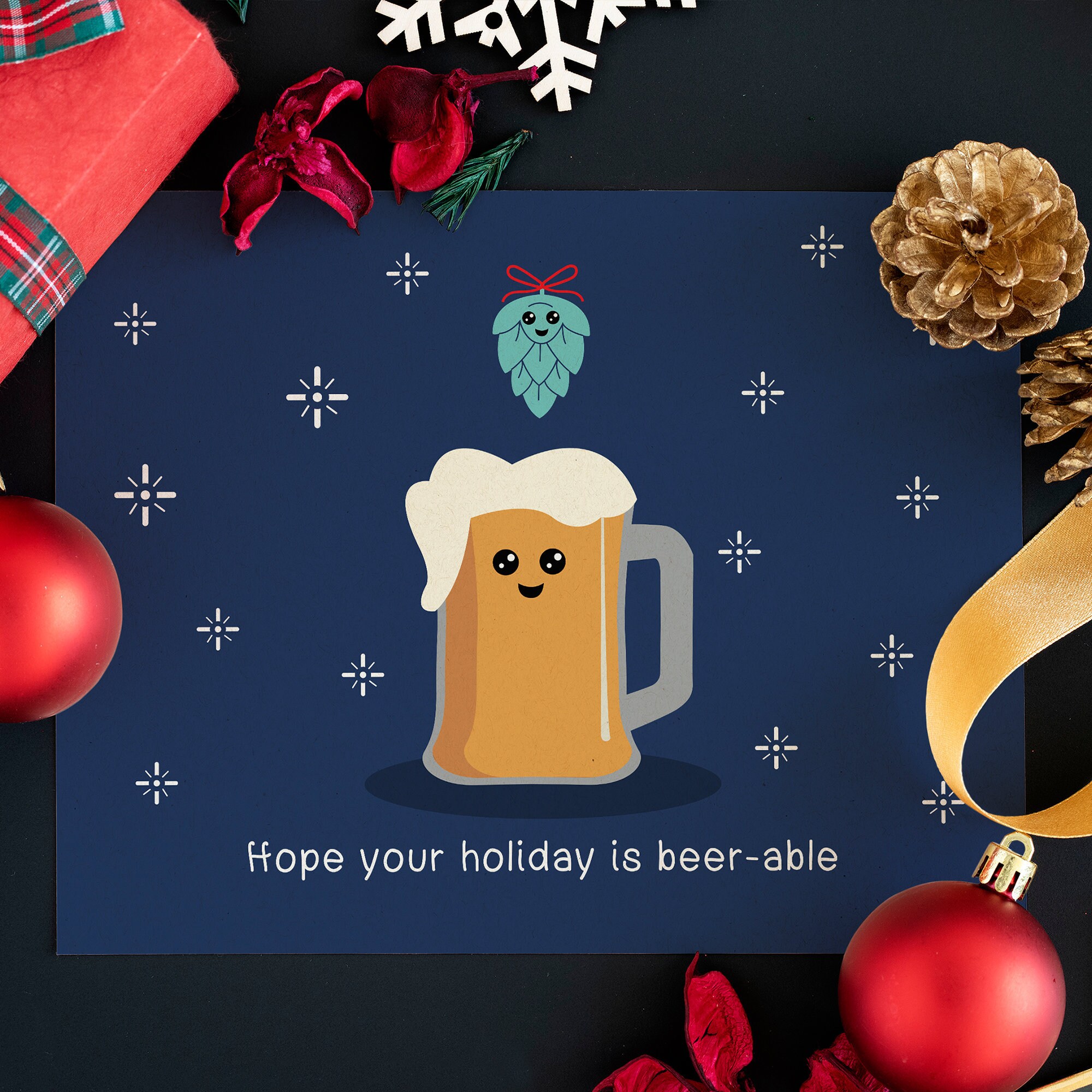 Beer Drinking Pun Christmas Holiday Greeting Card Etsy
