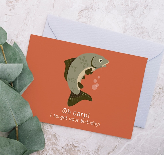 Fish Pun Belated Birthday Greeting Card with envelope