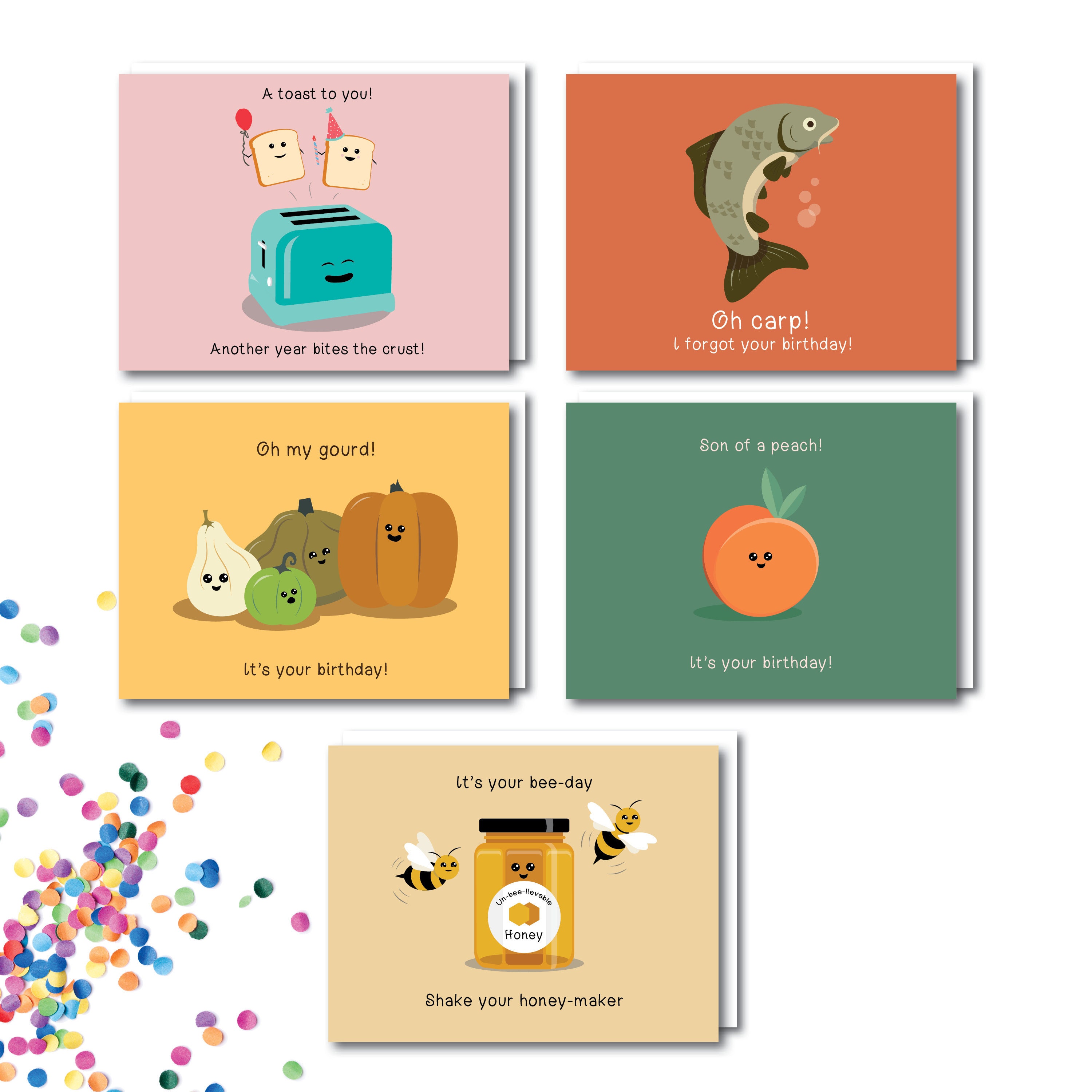 Assorted Birthday Card Pack Set of 5 Cards Cute Pun Etsy Singapore
