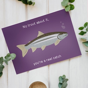 Carte de Saint-Valentin pêcheur à la ligne, carte-cadeau jeu de mots poisson