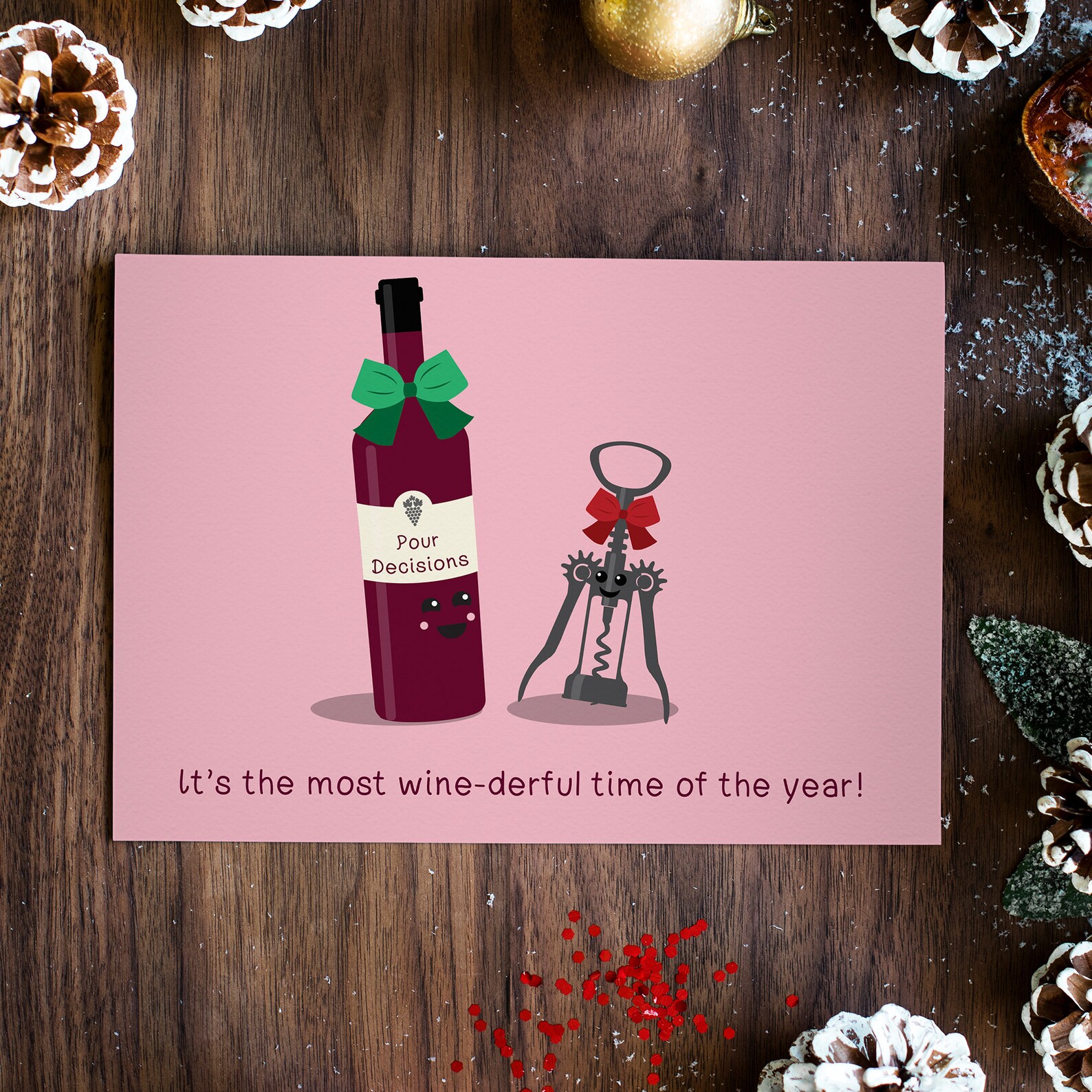 Wine Drinking Pun Christmas Holiday Greeting Card Etsy