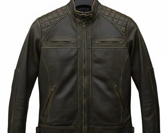 Men’s Classic Retro Biker Jacket – Real Lambskin Distressed Leather Casual Motorcycle Jacket