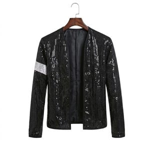 Michael Jackson Sequin Jacket: MJ Inspired Black Blazer  Stage Costume