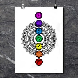 The Seven Chakras Mandala Coloured - Art Print of Original Artprint