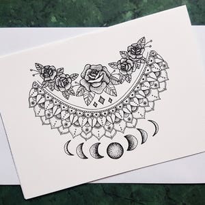Floral Lunar Mandala - wenskaart met originele kunstwerken
