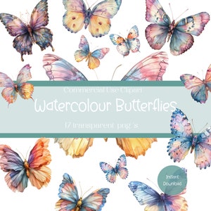 Watercolor Butterflies Clipart Set, Butterfly Graphics, Digital Download, Scrapbooking Supplies