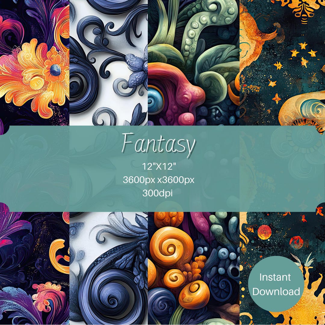 Fantasy Digital Papers Pack, Printable Paper Set, Magical Scrapbook ...