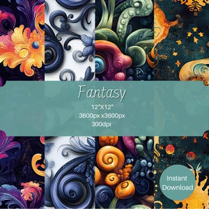Fantasy Digital Papers Pack, Printable Paper Set, Magical Scrapbook Supplies, Instant Download, Scrapbooking Kit