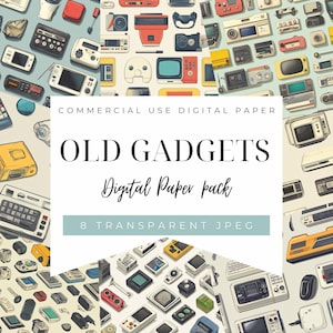 Printable Old Gadgets Paper Set, Digital Scrapbooking, Vintage Technology Backgrounds