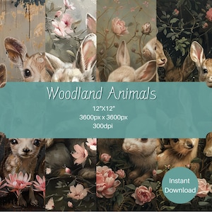 Woodland Animals Printable Paper Pack, Forest Inspired Digital Patterns, Scrapbook Pages Instant Download