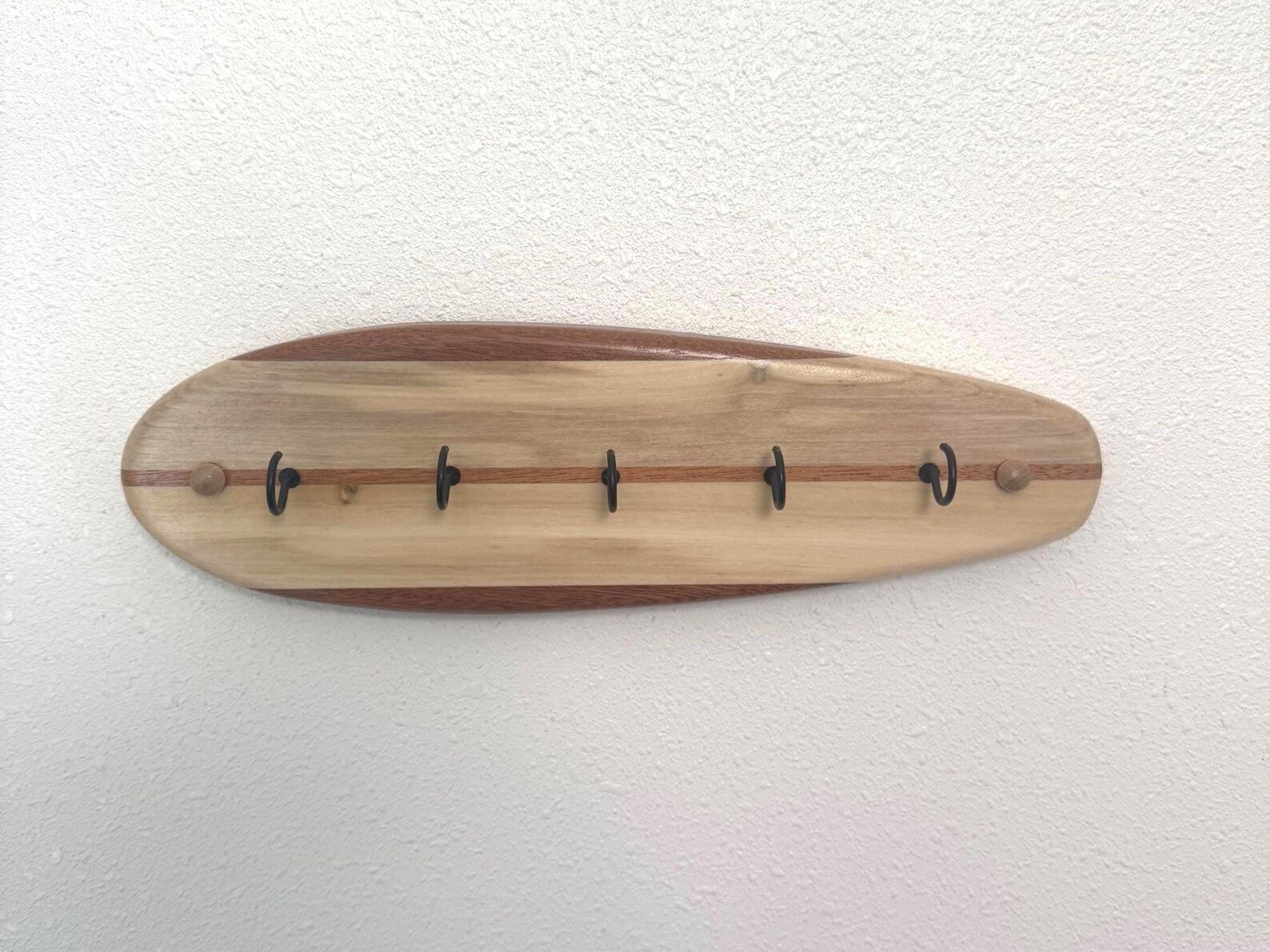 Key Holder Rack, Surfboard, Key Hooks, Solid Hardwood, 5 Hooks ...
