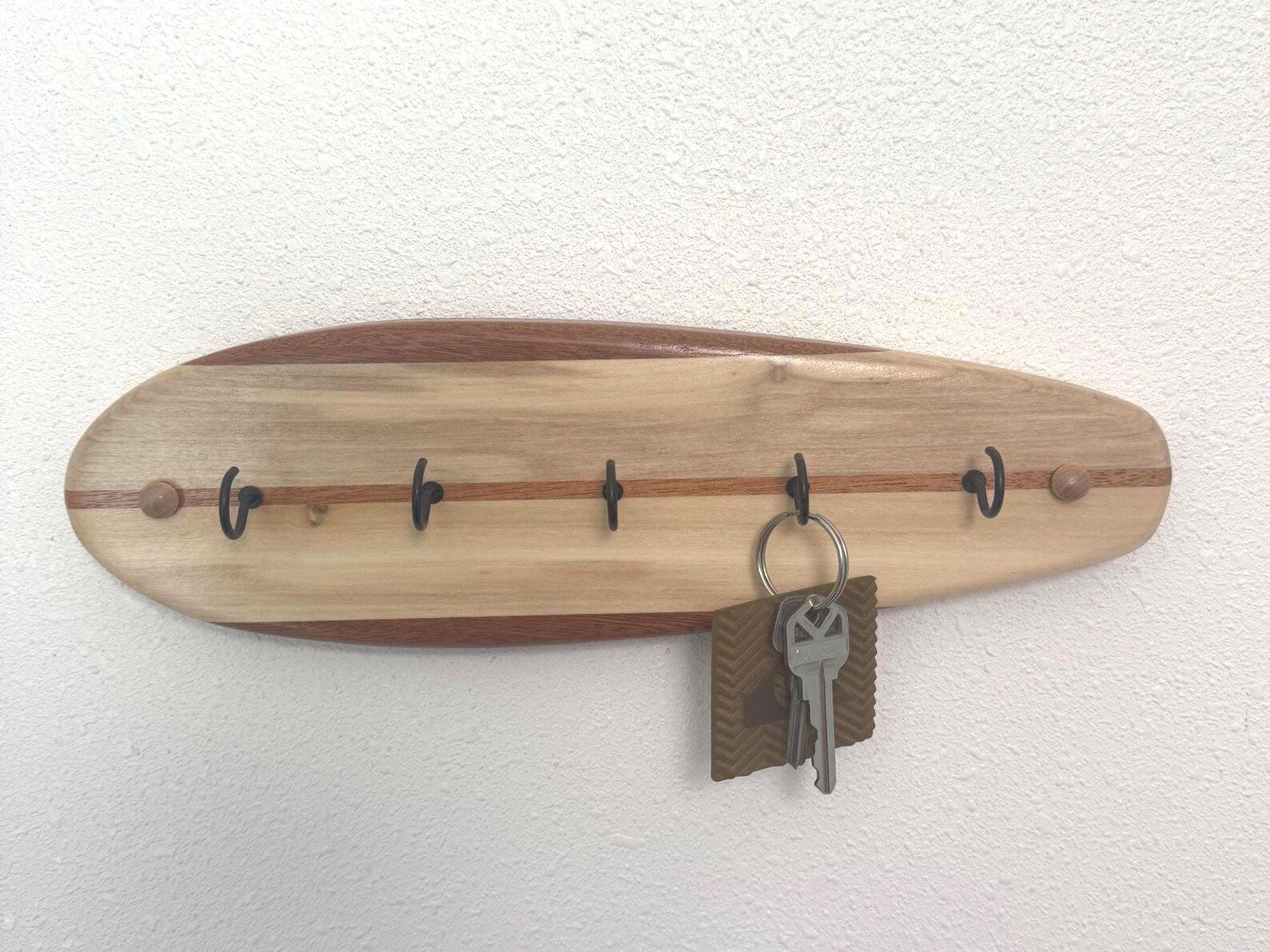 Key Holder Rack, Surfboard, Key Hooks, Solid Hardwood, 5 Hooks ...