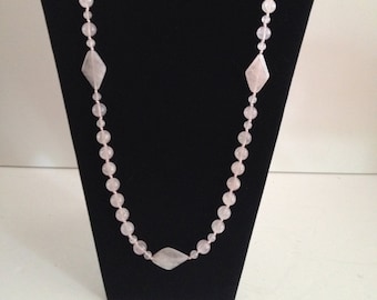 Pink Quartz Bead Necklace with Diamond Shape Flat Beads - 35" Artist; Ann 'Mutzie' Meyers