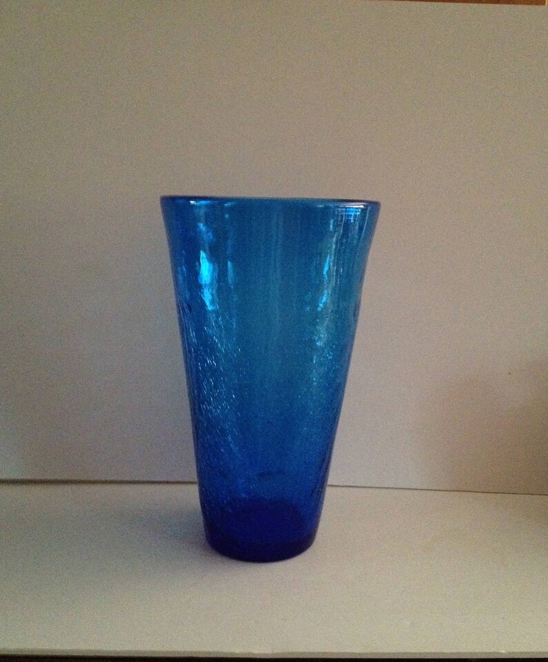 Pilgrim Glass Hand Blown Tall Blue Crackle 12" Tapered Wide Mouth Vase Form 64 Made in West Virginia USA New Vintage pilgrim glass hand blown tall blue ref=landingpage similar listing bot 6