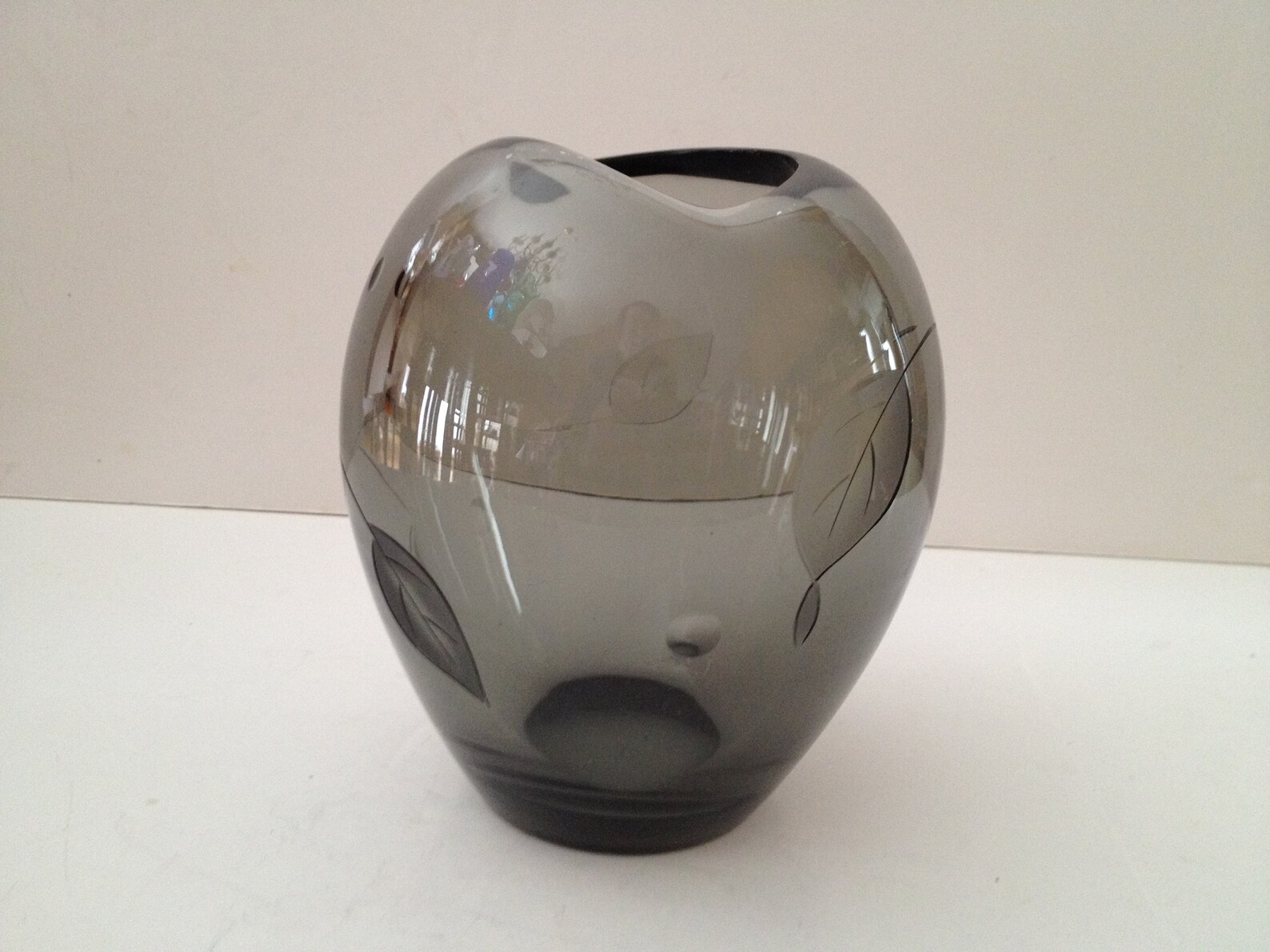 Rosenthal Signed Blown Glass Gray Glass Vase With Etched / Etsy