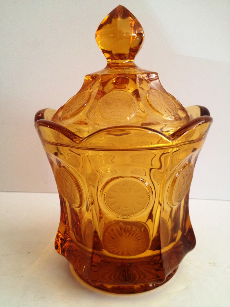 Fostoria 'coin Glass' Amber Covered Candy Dish With - Etsy