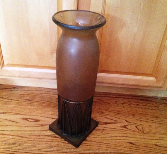 Art Deco Style 2 Piece Hand Blown Glass Tall Brown Glass Floor Etsy