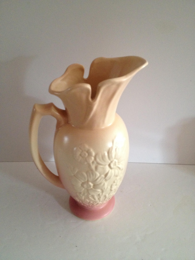 Hull Mardi Gras with Embossed Morning Glory Design Pitcher Vase 66-10; 1938