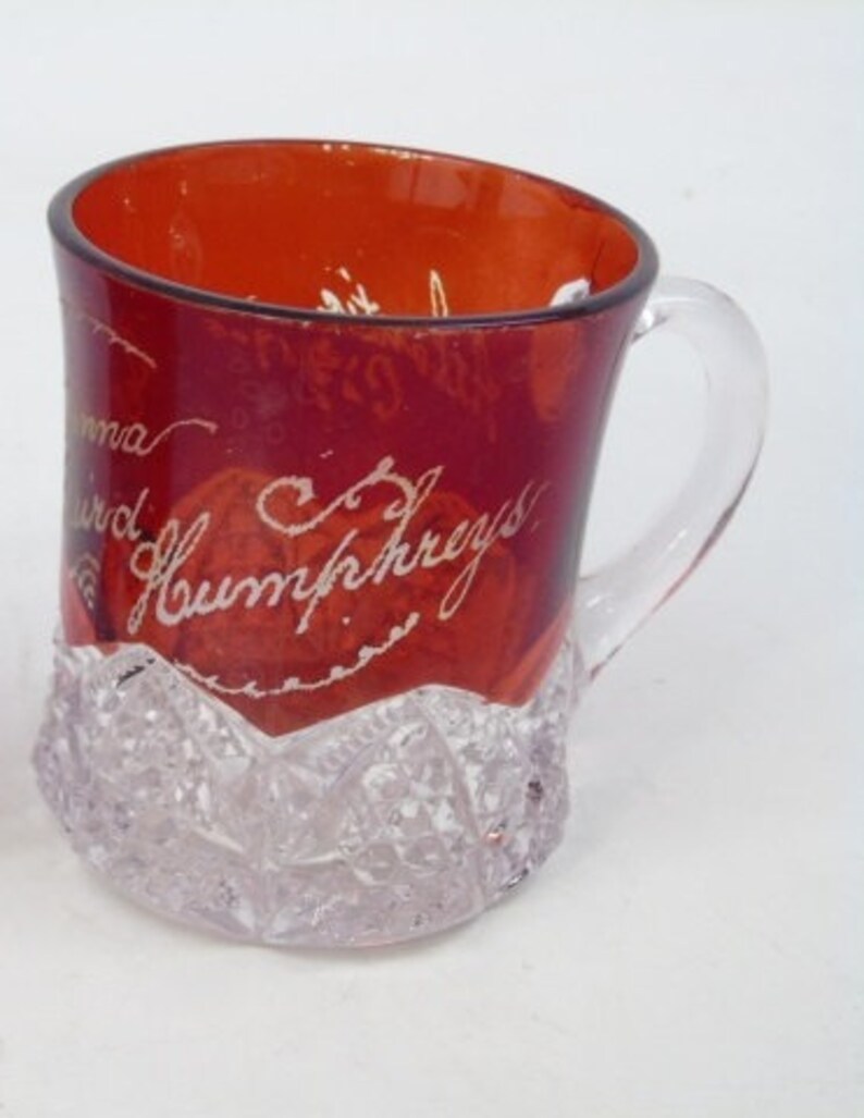Ruby Red Flash Glass Antique Small Glass 1905 Souvenir Mug Etsy