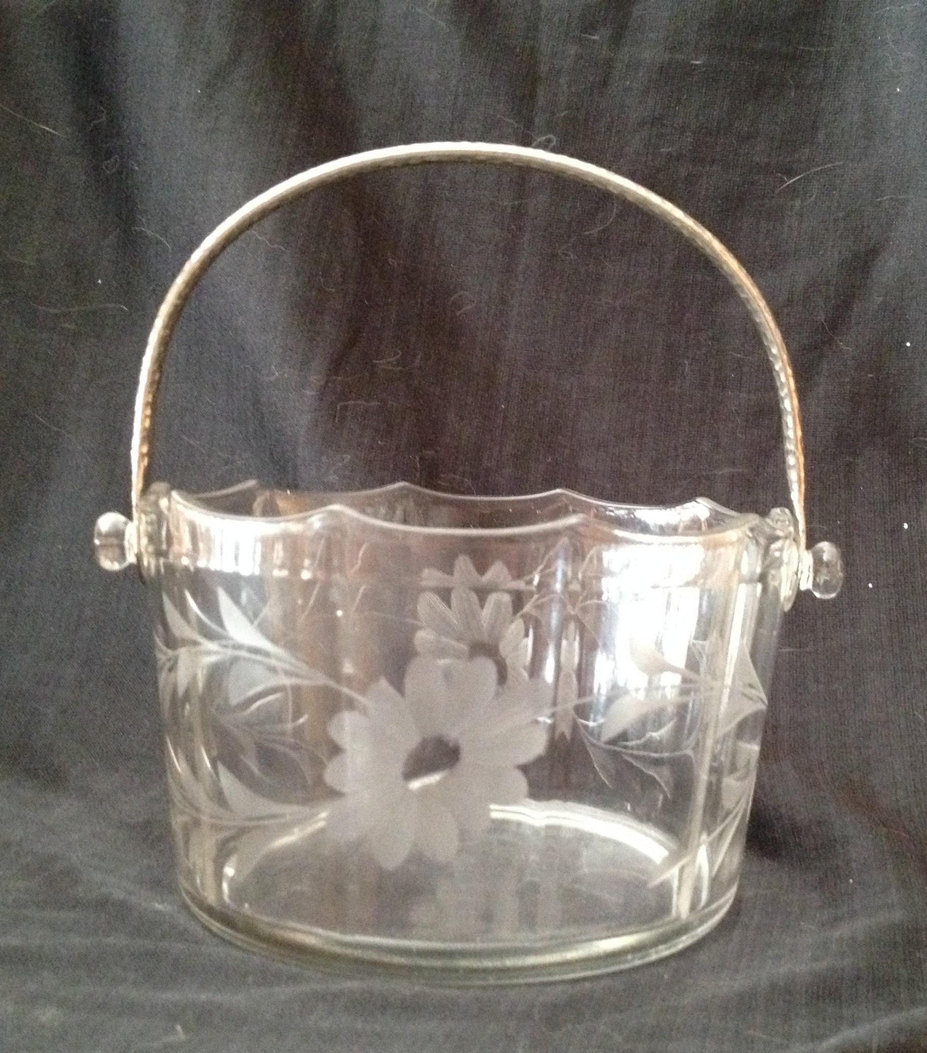 Cambridge Glass Company Floral Incised / Etched Crystal Basket - Etsy