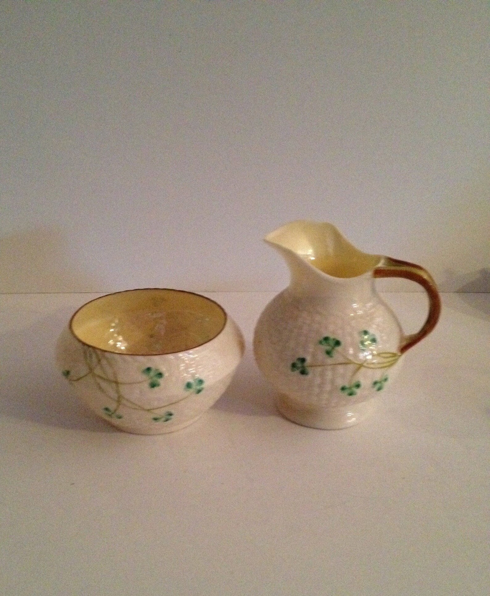 Belleek Ireland 'shamrock' 6 Oz Creamer and Open Sugar Etsy