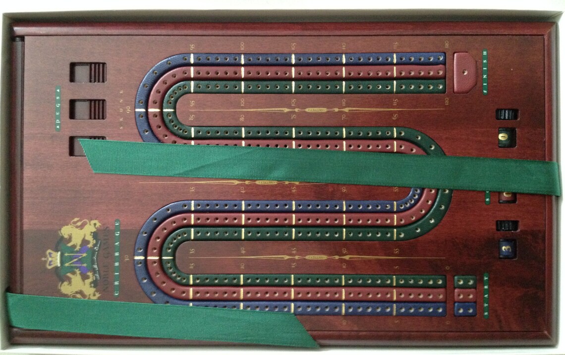 Noble Hardwood and Leather Cribbage Board Pegs and Cards Etsy