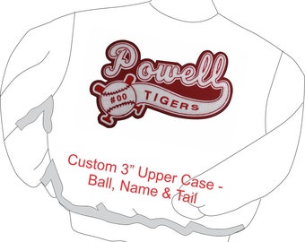 Custom chenille name with crossed bats baseball, name insert and tail for jackets.