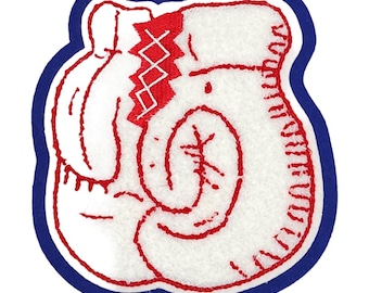 Chenille Boxing Glove With Strings, Club Name And Block Letters - J10001