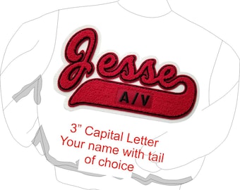 Chenille script name with tail and tail insert for your varsity letterman or bomber  jacket