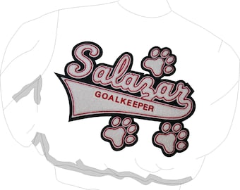 Script chenille name with stars, paw prints, music notes, etc., patch for your corporate or varsity letterman jacket