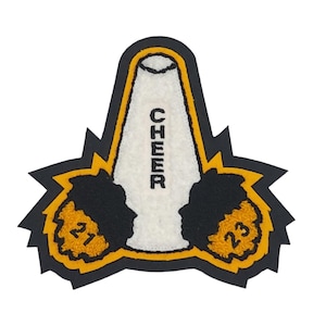 Chenille Megaphone Pom Poms With Year Dates Letterman Patch P10062B