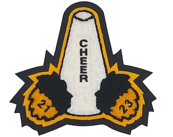 Chenille Megaphone Pom Poms With Year Dates Letterman Patch P10062B