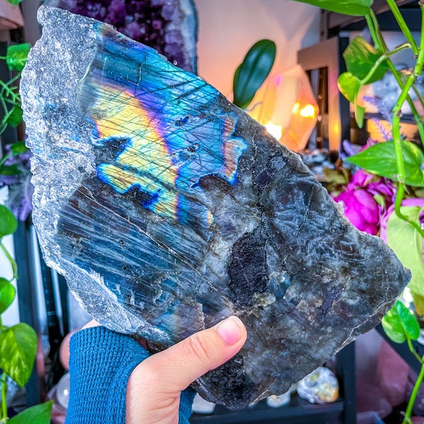 9" Spectralite crystal slab, purple labradorite, polished on both sides